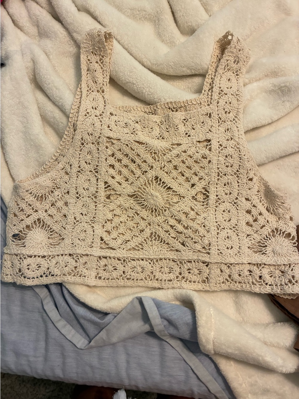 A Classy Chic Boutique Cream Crochet Square-Neck Crop Top